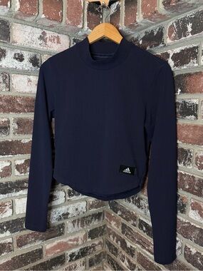 Adidas Women's Holidayz Legend Ink Mock Neck Long Sleeve Top- Size Medium